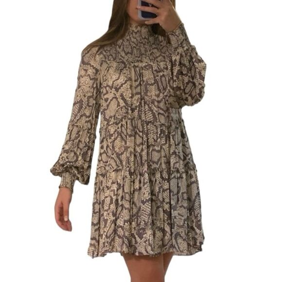 Anthropologie X Karlie Smocked Chiffon Tiered Snake Print Dress Western Festival - Picture 2 of 16